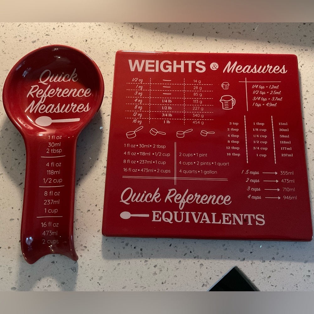 Compton. Red Spoon Rest and Trivet tile Reference Kitchen Set